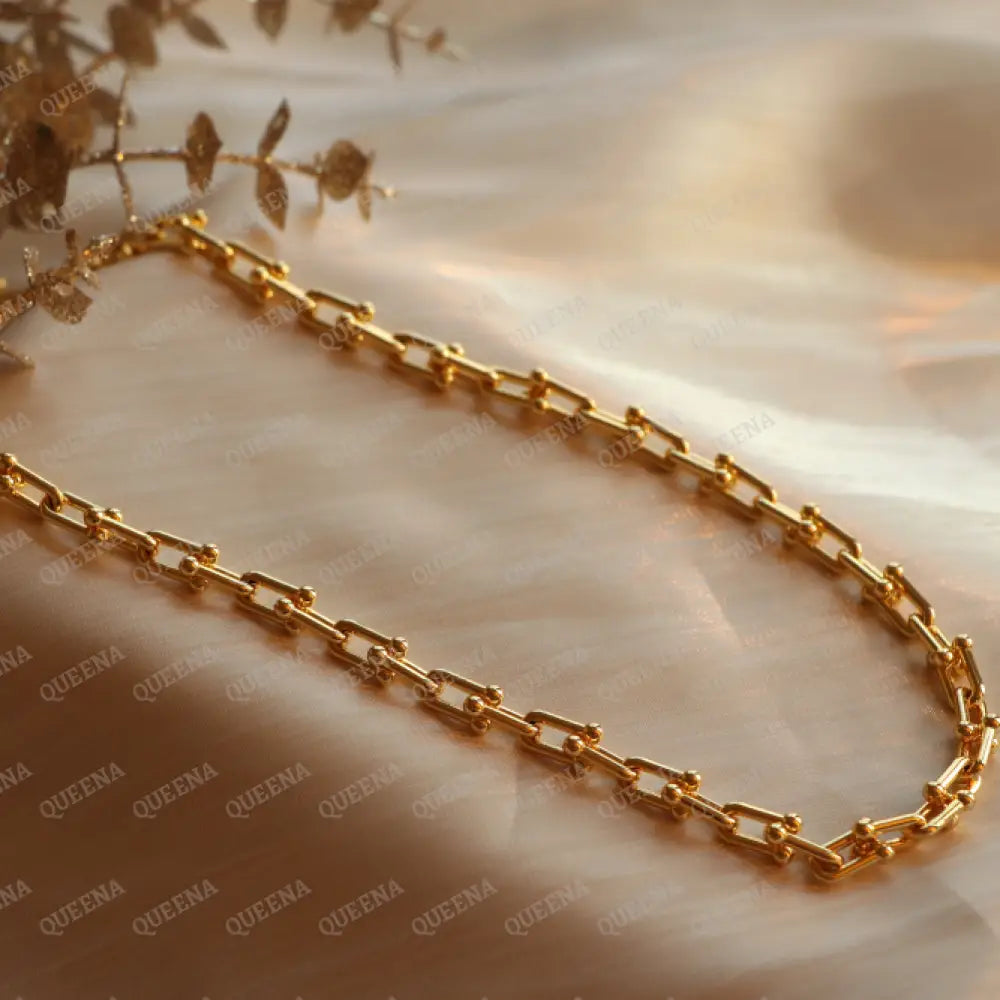 18K Gold Plated Tiffany Small U Link Chain Necklace In Yellow Necklaces