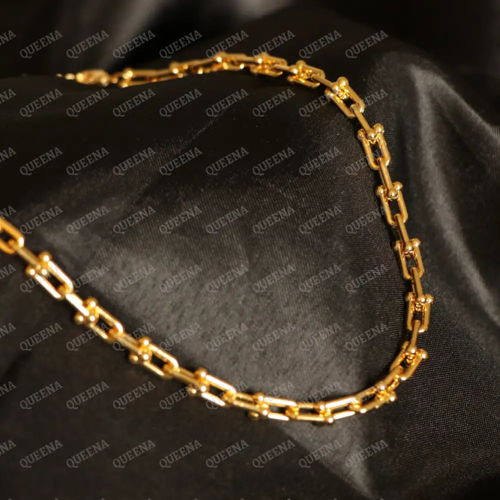 18K Gold Plated Tiffany Small U Link Chain Necklace In Yellow Necklaces