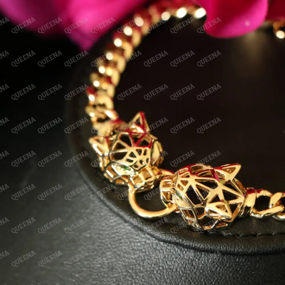 18K Gold Plated Two PANTHER Heads Golden Chain Bracelet Bracelet