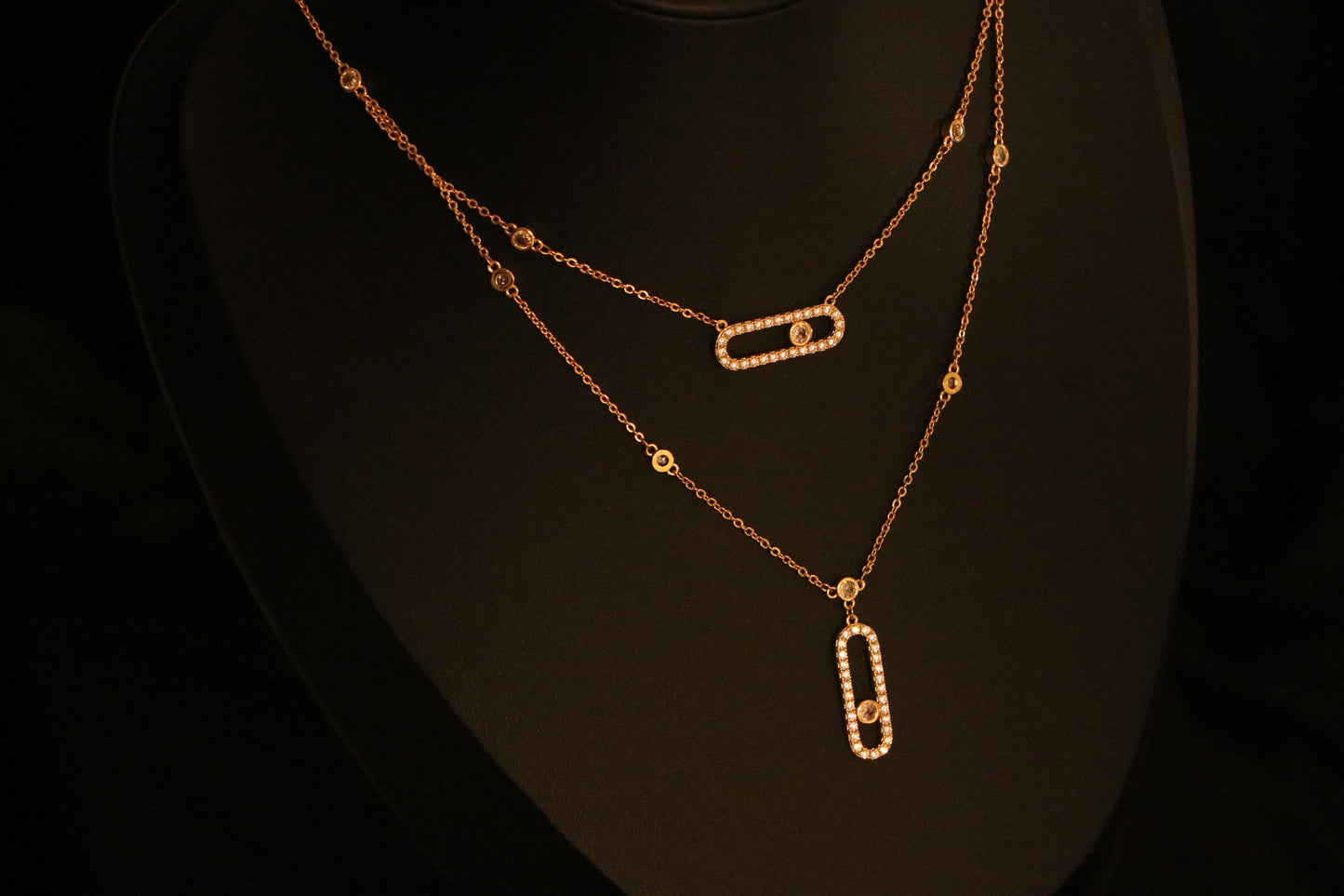 Iconic Messika Jewelry Set Studded with Full Zircon ( Double Layer Necklace + Earrings)