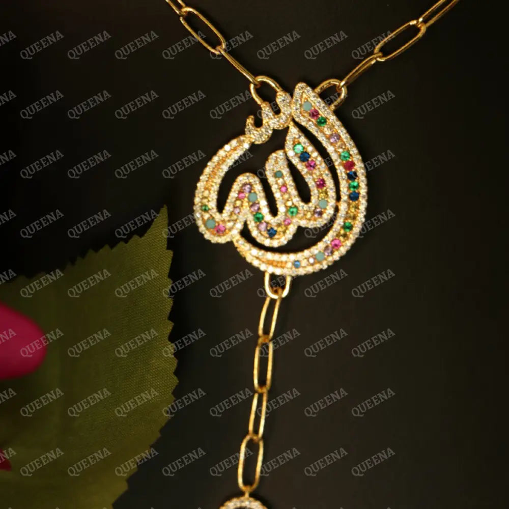 ’ALLAH’ Name Linkchain Necklace studded with Colorful Crystals and Zircon Necklaces
