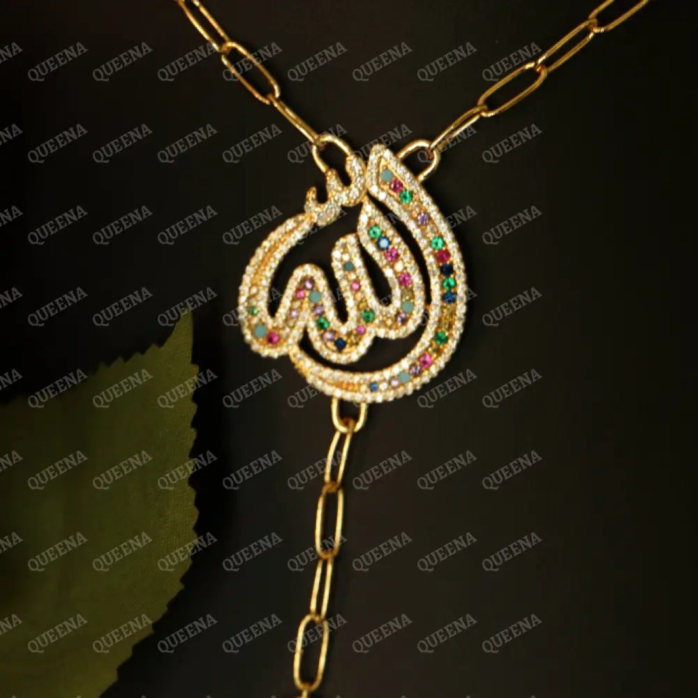 ’ALLAH’ Name Linkchain Necklace studded with Colorful Crystals and Zircon Necklaces