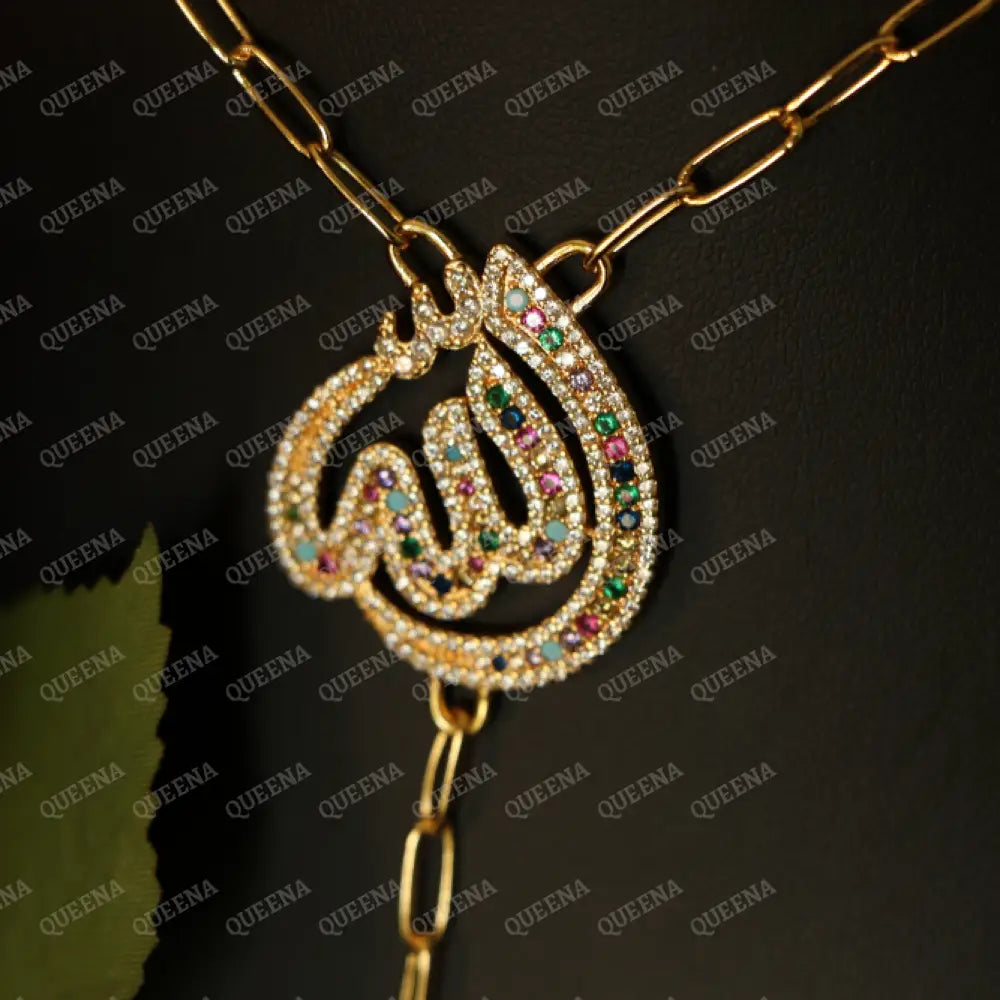 ’ALLAH’ Name Linkchain Necklace studded with Colorful Crystals and Zircon Necklaces