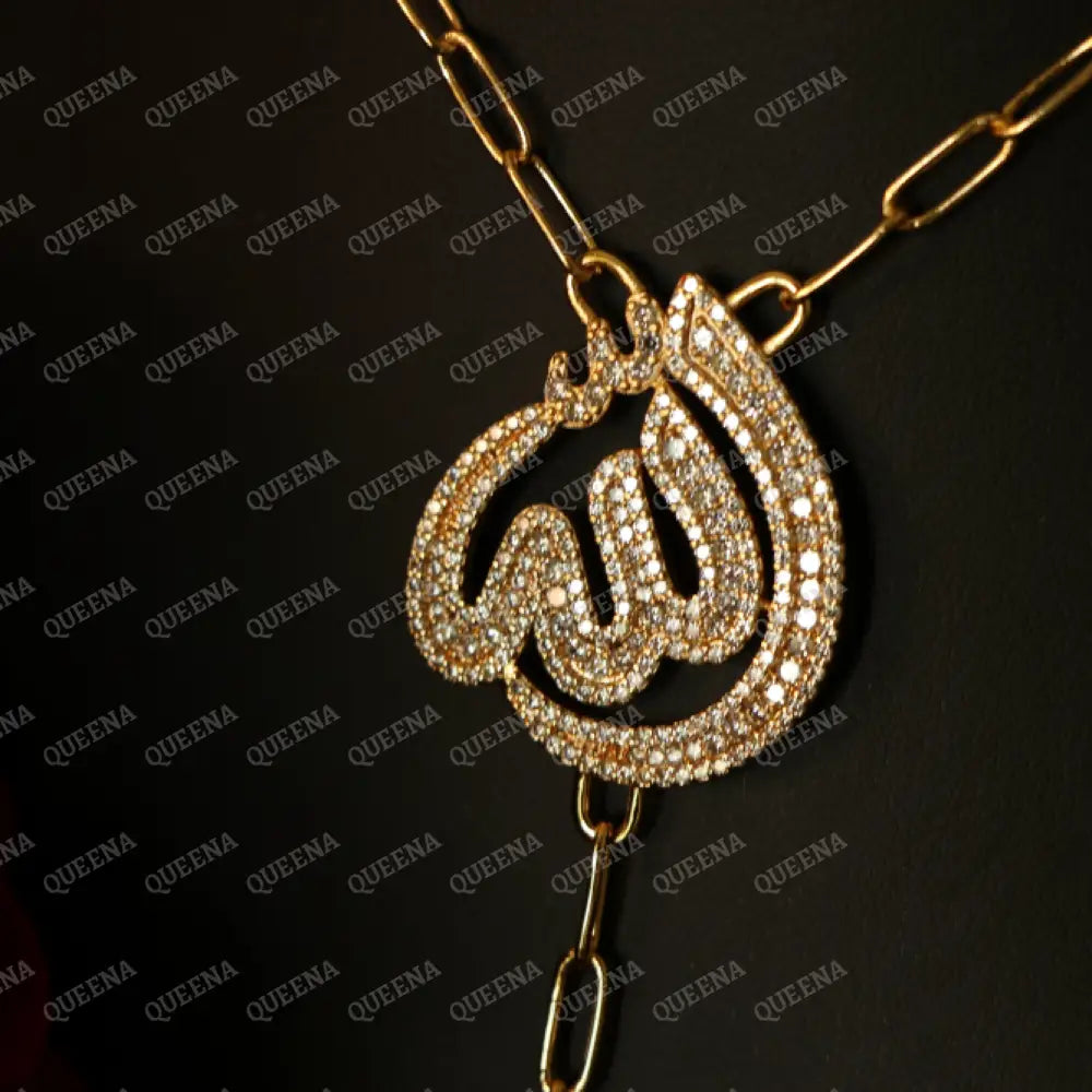’ALLAH’ Name Linkchain Necklace studded with White Crystals and Zircon Necklaces