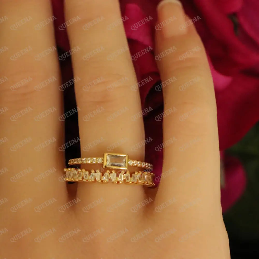 Aurora Solitaire Double Layer Ring Studded with Full Crystals and Zircon - Adjustable (Free Size) Rings