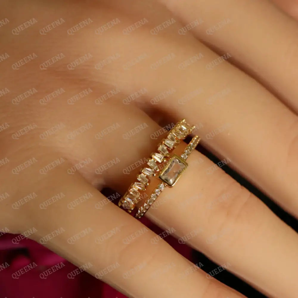 Aurora Solitaire Double Layer Ring Studded with Full Crystals and Zircon - Adjustable (Free Size) Rings