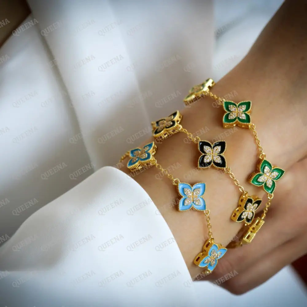 Blue Fayrouzi 18K Gold Plated- Roberto Coin Princess Flowers & Turquoise Bracelet