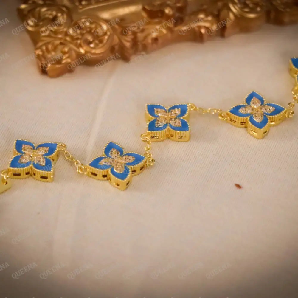Blue Fayrouzi 18K Gold Plated- Roberto Coin Princess Flowers & Turquoise Bracelet
