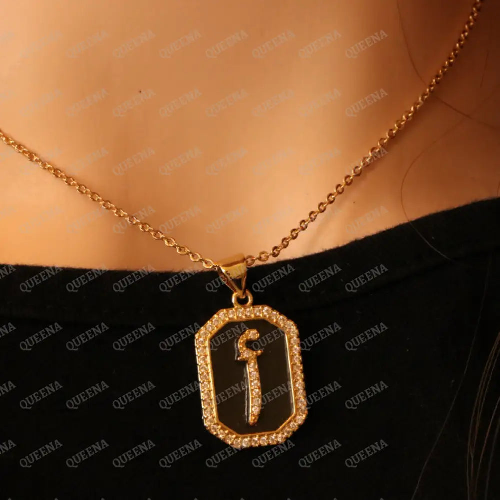 Calligraphed Arabic Initial Necklace Studded with Full Zircons Necklaces