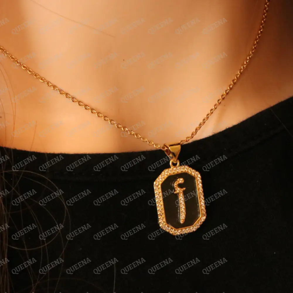 Calligraphed Arabic Initial Necklace Studded with Full Zircons Necklaces