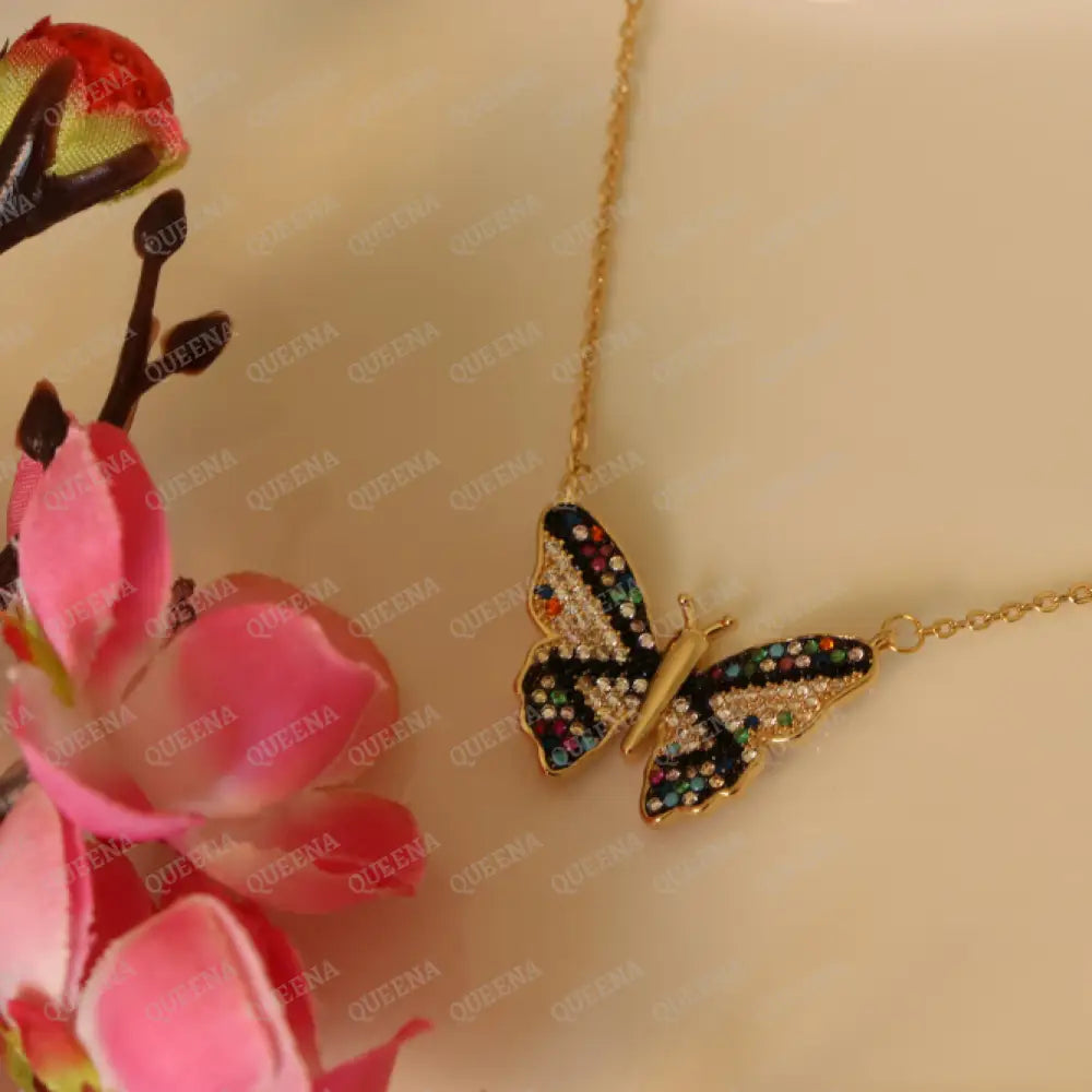Colorful Violetta Butterfly Pendant Necklace studded with Full Colorful Zircon Necklaces