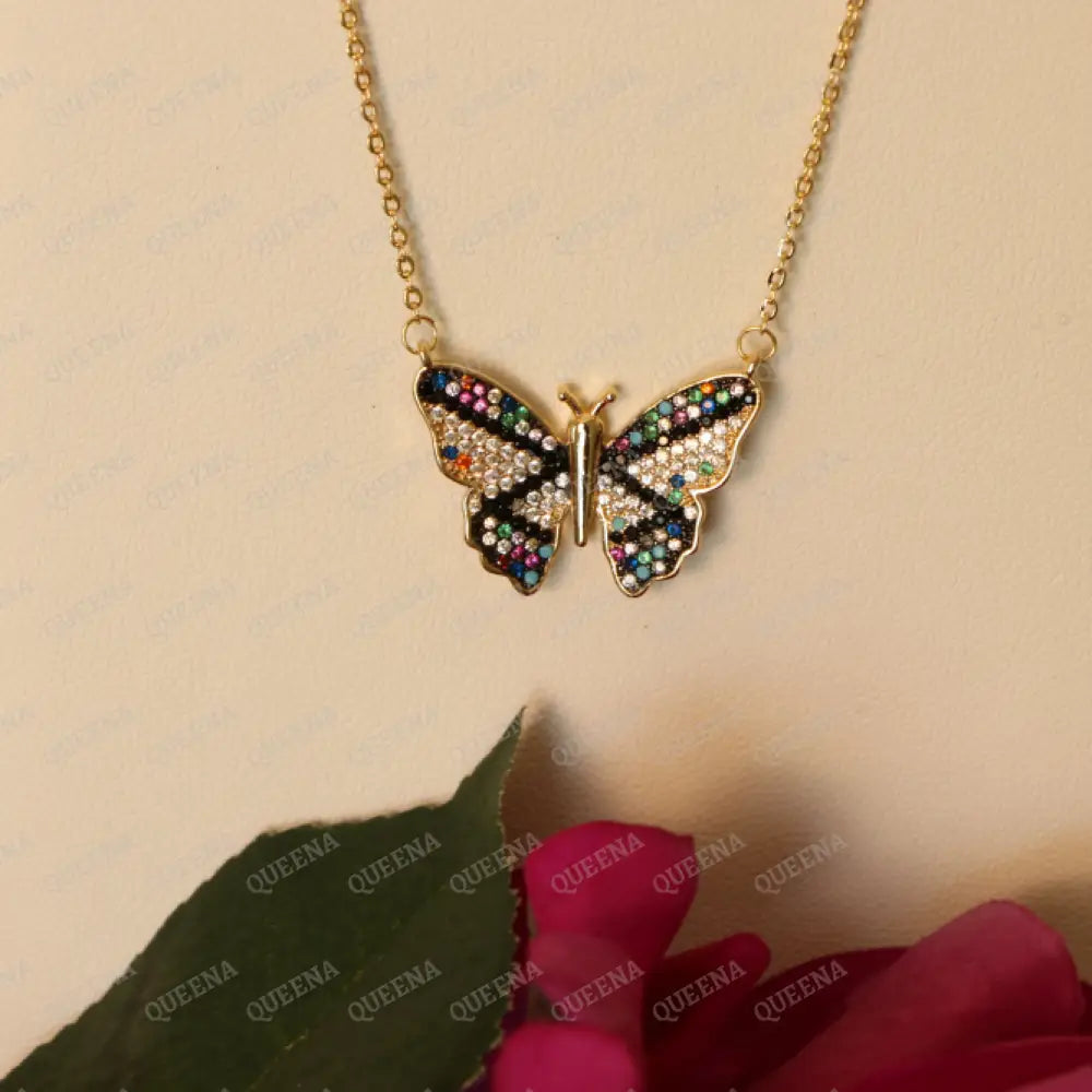 Colorful Violetta Butterfly Pendant Necklace studded with Full Colorful Zircon Necklaces