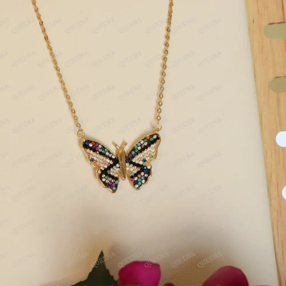 Colorful Violetta Butterfly Pendant Necklace studded with Full Colorful Zircon Necklaces
