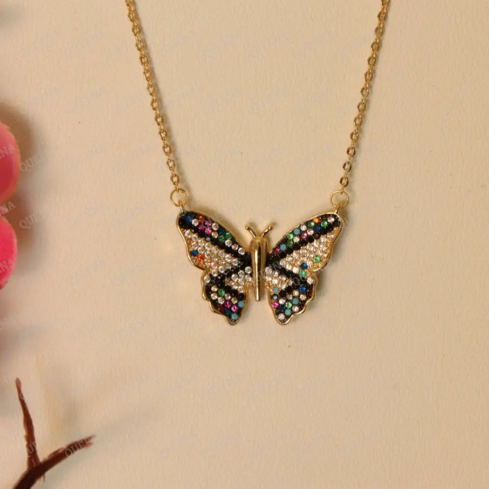 Colorful Violetta Butterfly Pendant Necklace studded with Full Colorful Zircon Necklaces