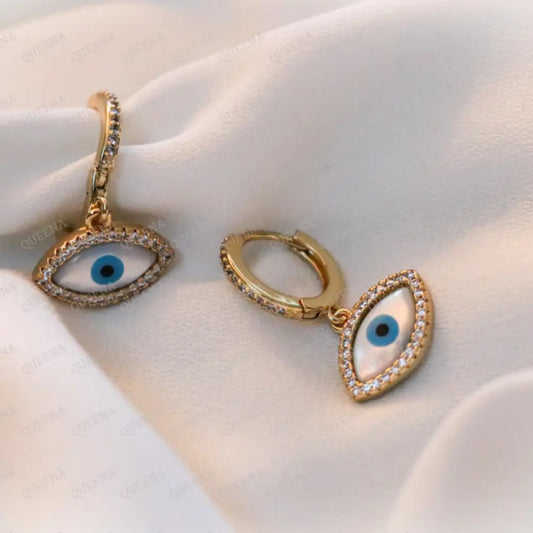 Crystal Zircon Blue Evil Eye Pendant Dangle Hoops Earrings