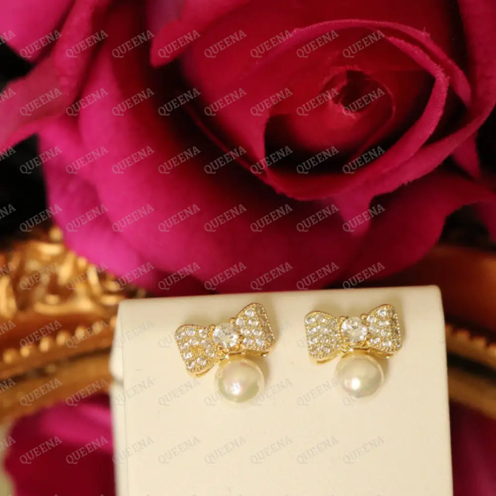 Cute Pearla bow Stud Earrings earrings