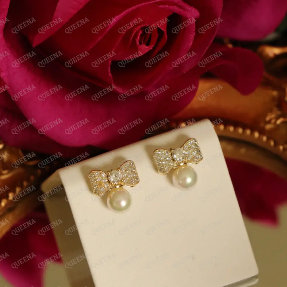 Cute Pearla bow Stud Earrings earrings