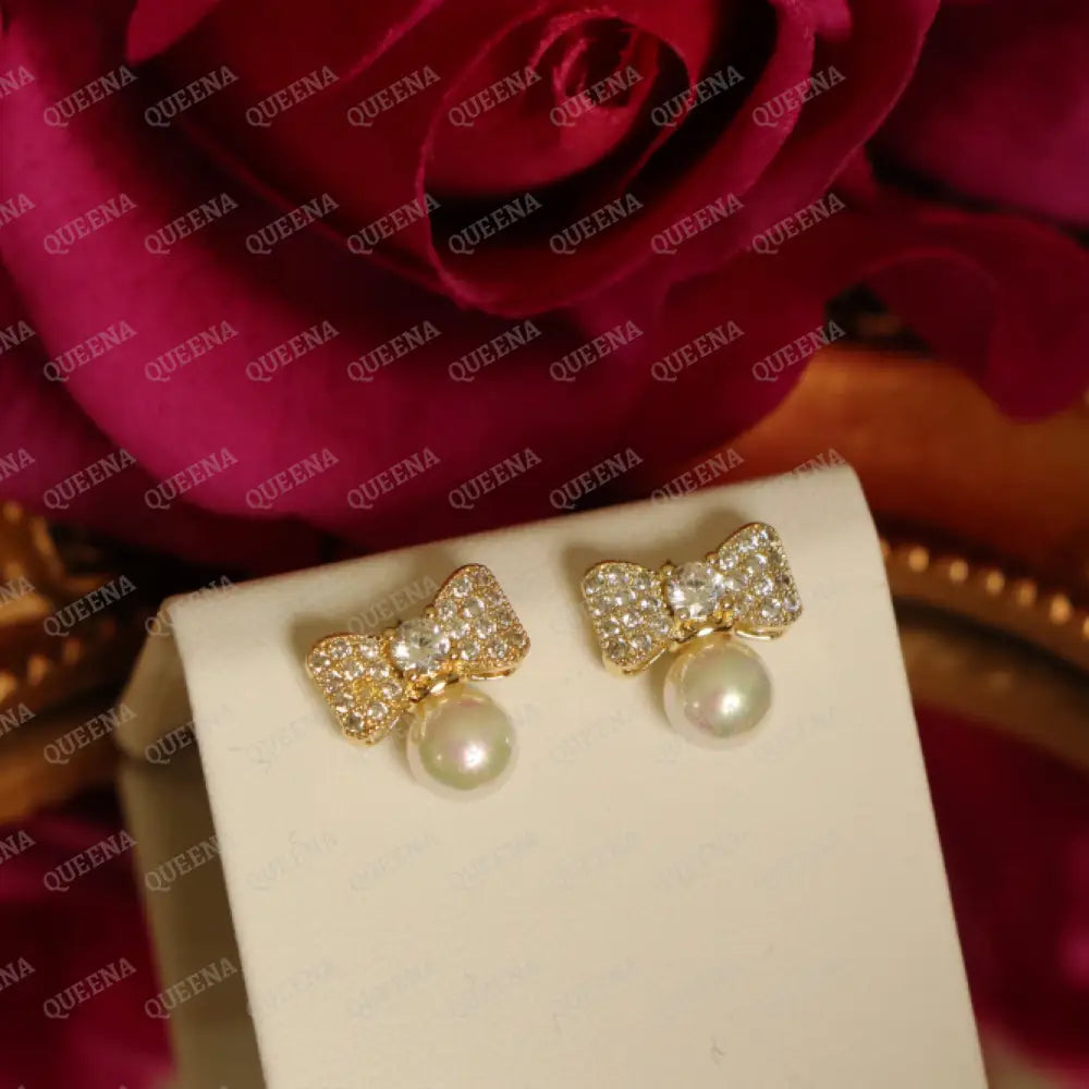 Cute Pearla bow Stud Earrings earrings