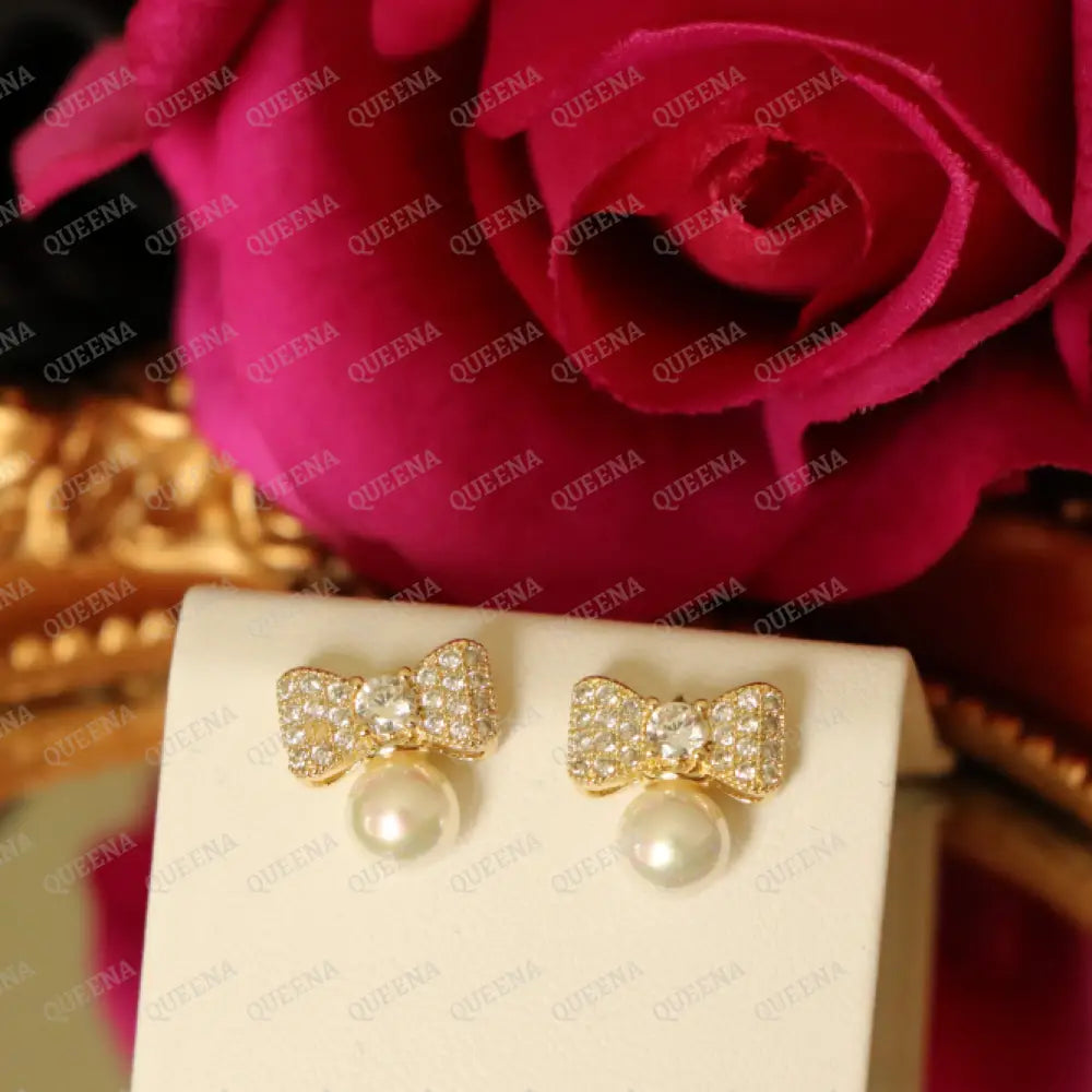 Cute Pearla bow Stud Earrings earrings