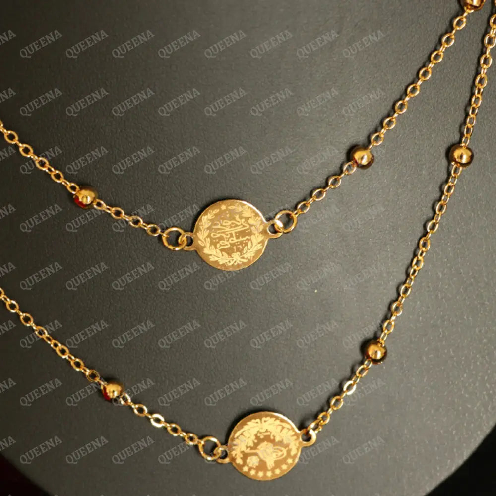 Dainty Multi Lyra Coins Long Layering Necklace with Verasacei pattern Necklaces