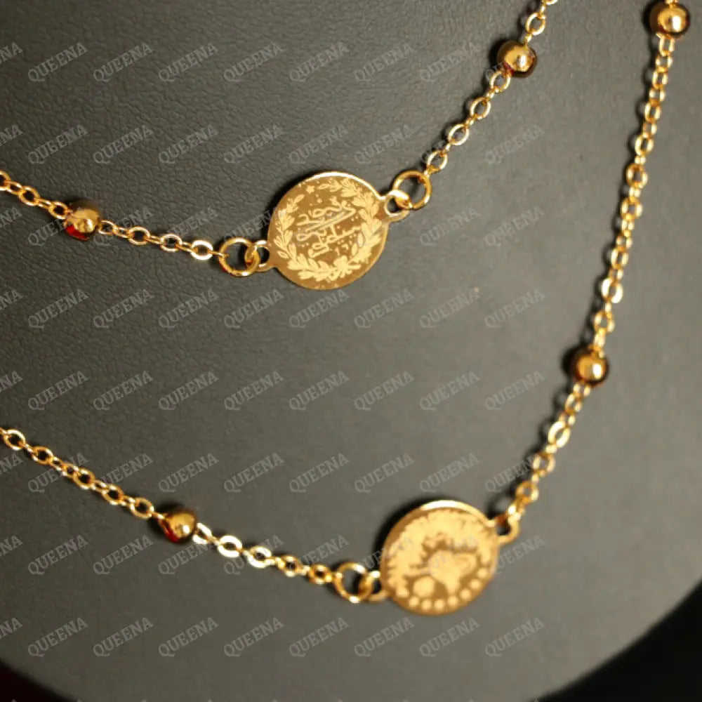 Dainty Multi Lyra Coins Long Layering Necklace with Verasacei pattern Necklaces