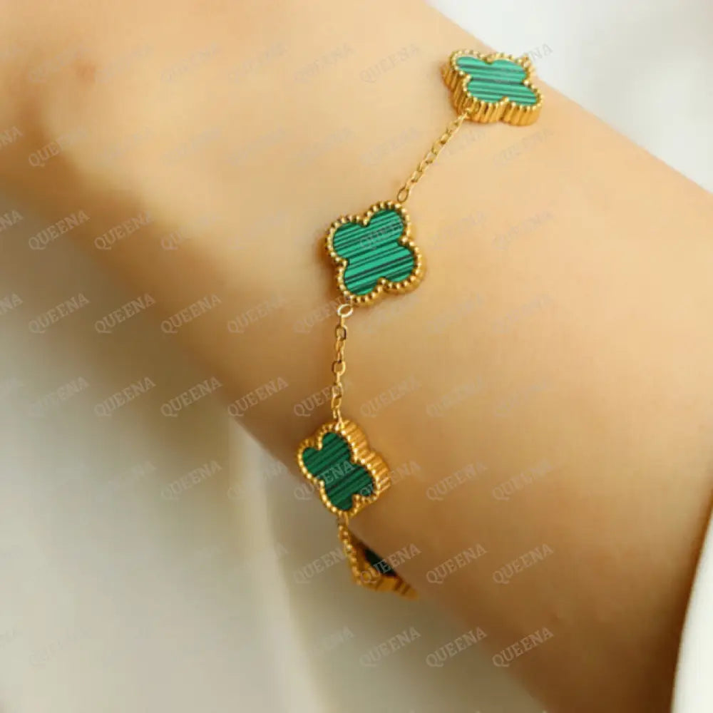 Dainty Vca Bracelet With 5 Multi Green Leaf Clover - High Quality Stainless Steel Statement Piece
