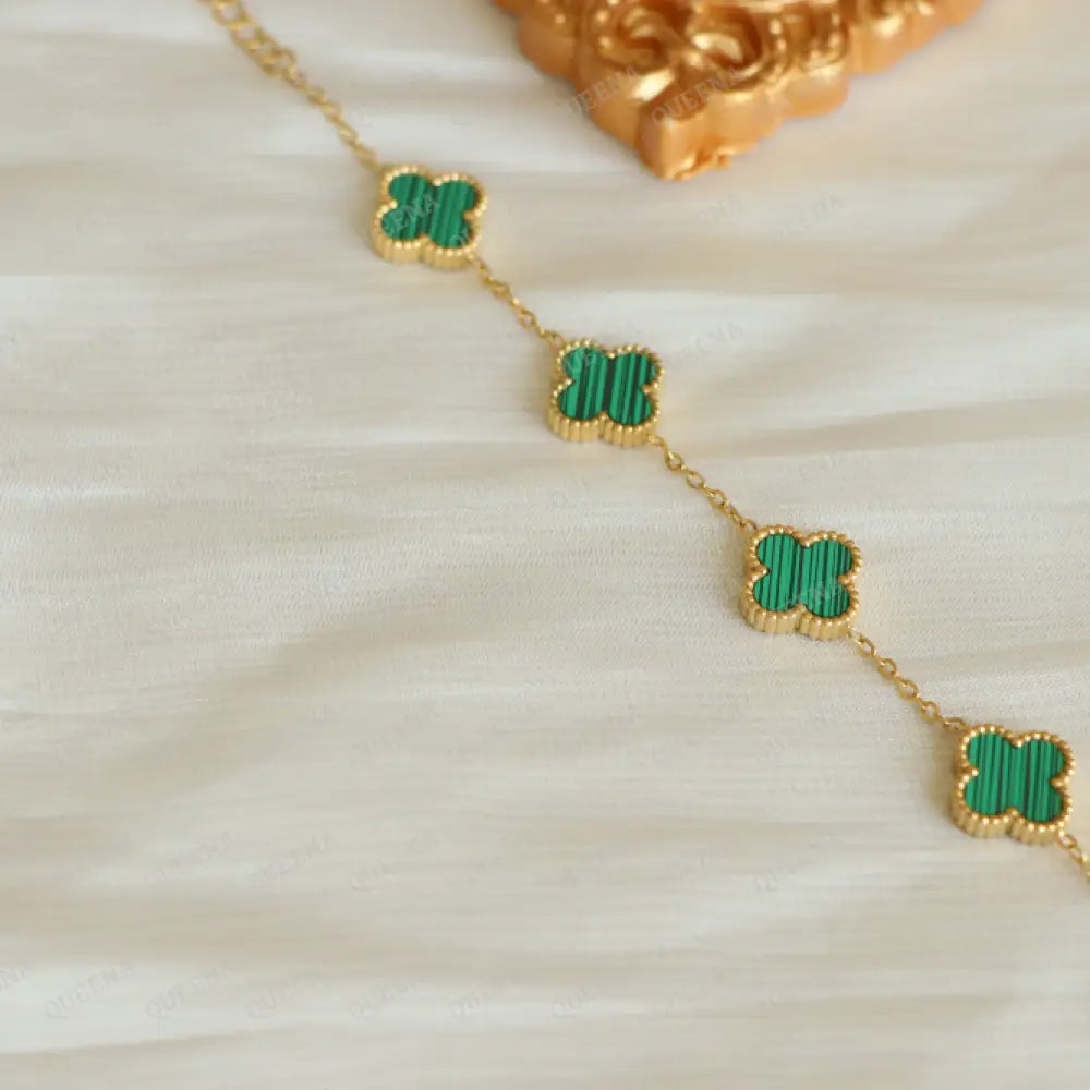 Dainty Vca Bracelet With 5 Multi Green Leaf Clover - High Quality Stainless Steel Statement Piece