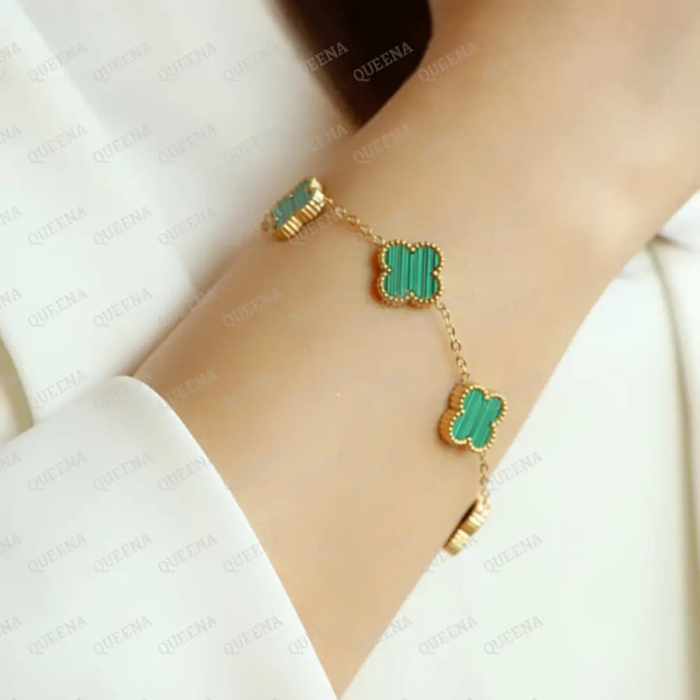 Dainty Vca Bracelet With 5 Multi Green Leaf Clover - High Quality Stainless Steel Statement Piece