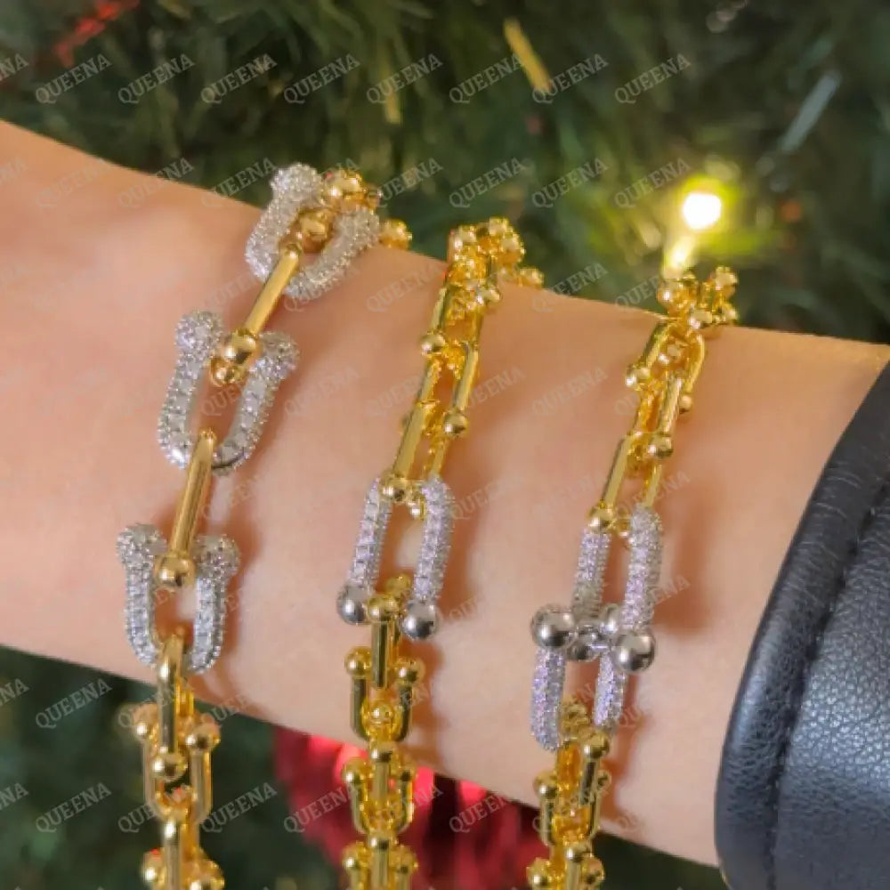 DELARA Link Chain Bracelet Studded with Silver Zircon Stones Bracelet