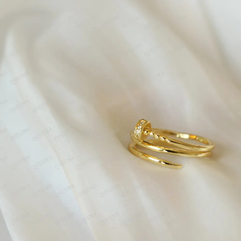Double Nail Ring With Zircon - Free Size Ring Adjustable Rings