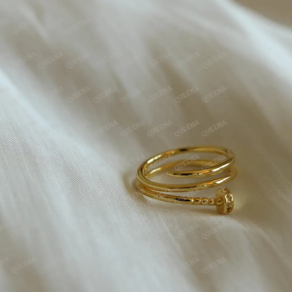 Double Nail Ring With Zircon - Free Size Ring Adjustable Rings
