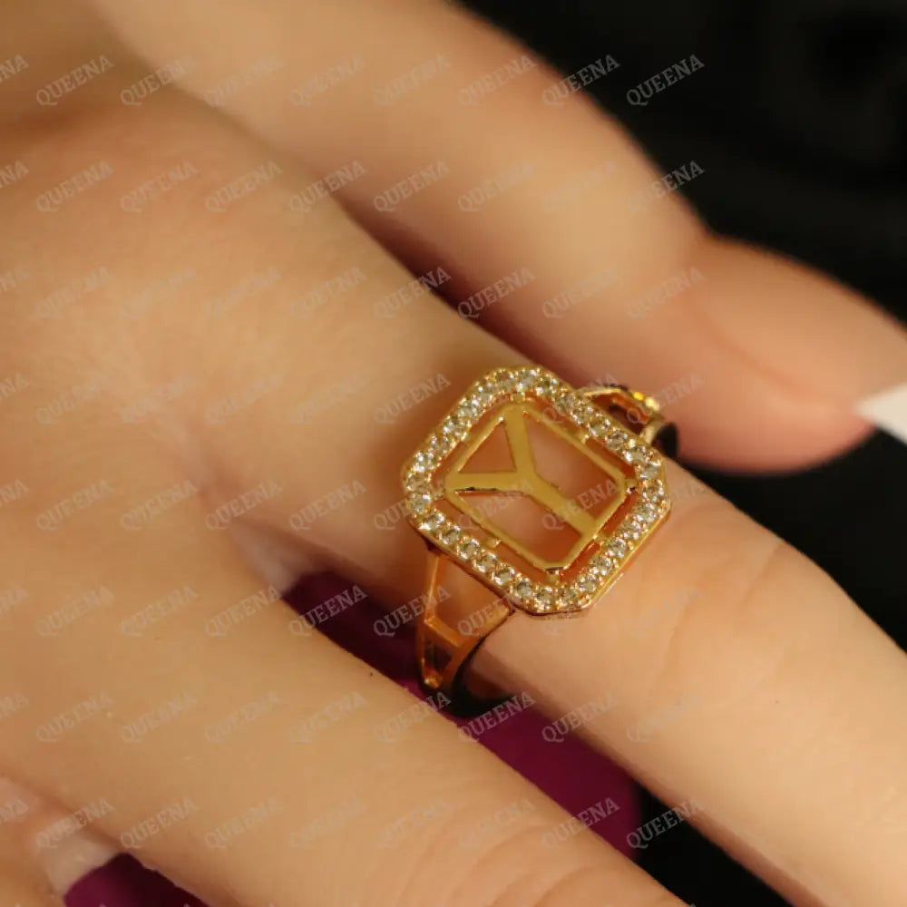 English Initial RING Studded with Full Zircons / Adjustable Ring (Free Size) Rings