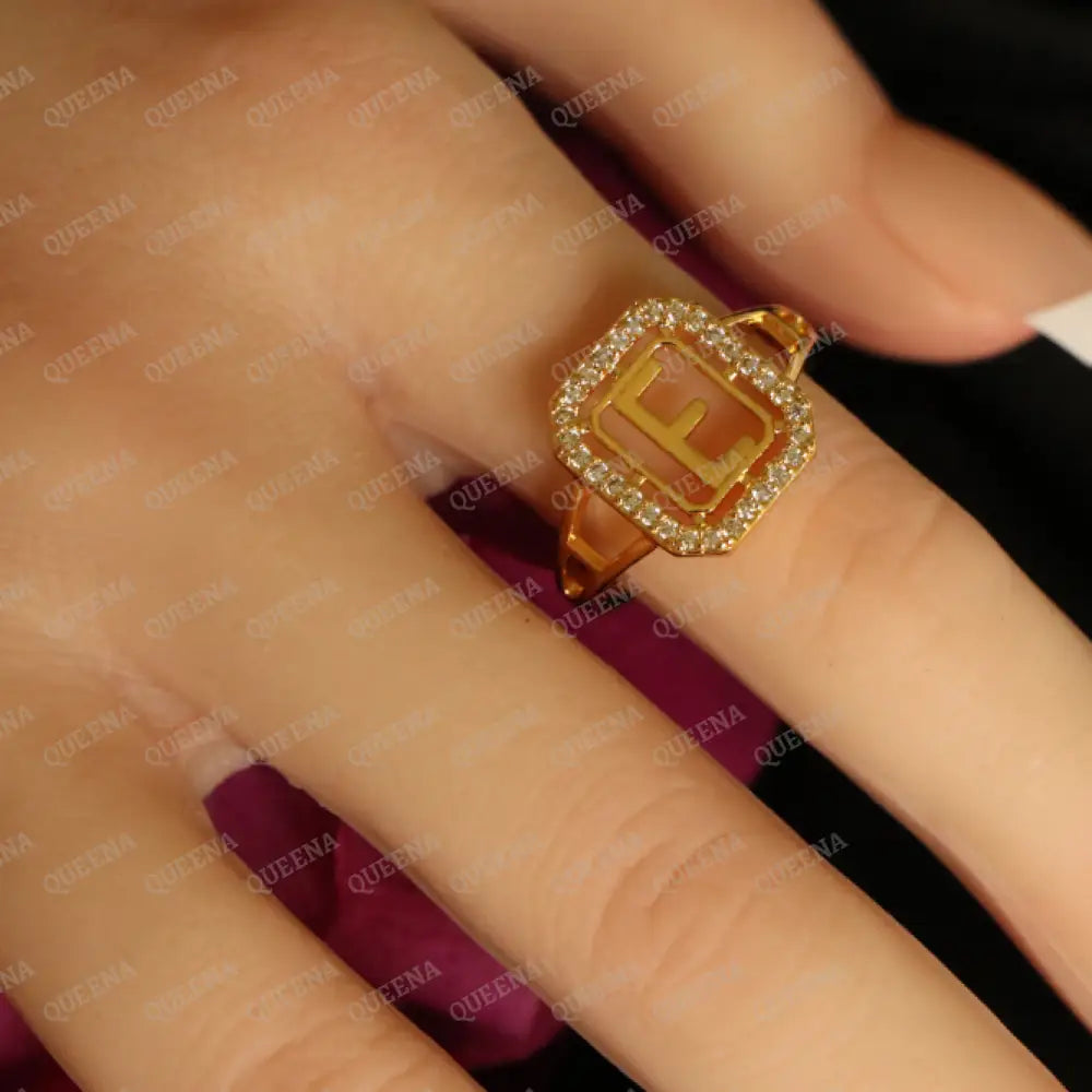 English Initial RING Studded with Full Zircons / Adjustable Ring (Free Size) Rings