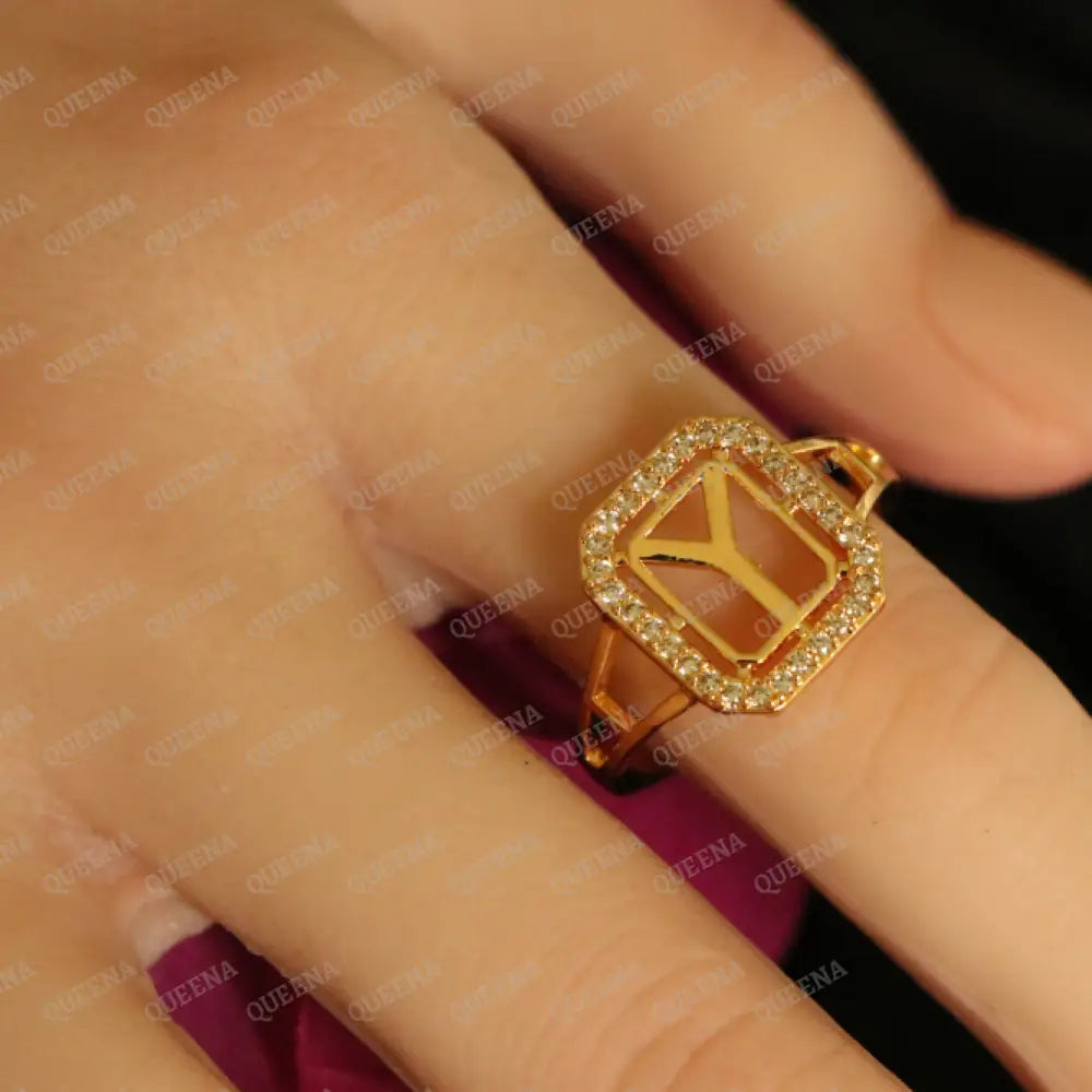 English Initial RING Studded with Full Zircons / Adjustable Ring (Free Size) Rings
