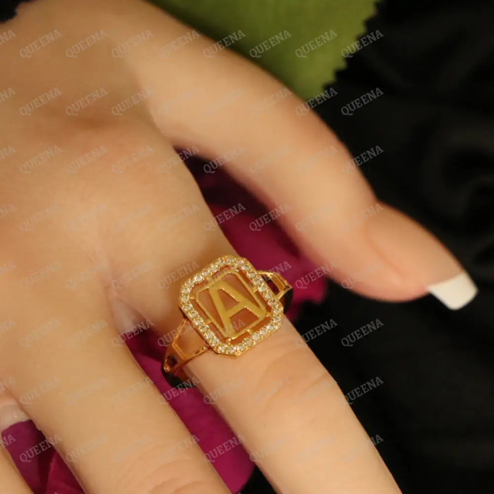 English Initial RING Studded with Full Zircons / Adjustable Ring (Free Size) Rings
