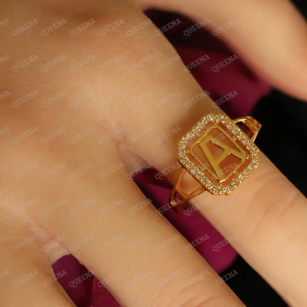 English Initial RING Studded with Full Zircons / Adjustable Ring (Free Size) Rings