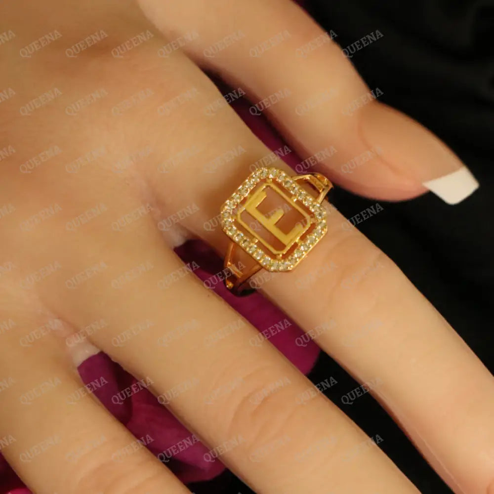 English Initial RING Studded with Full Zircons / Adjustable Ring (Free Size) Rings