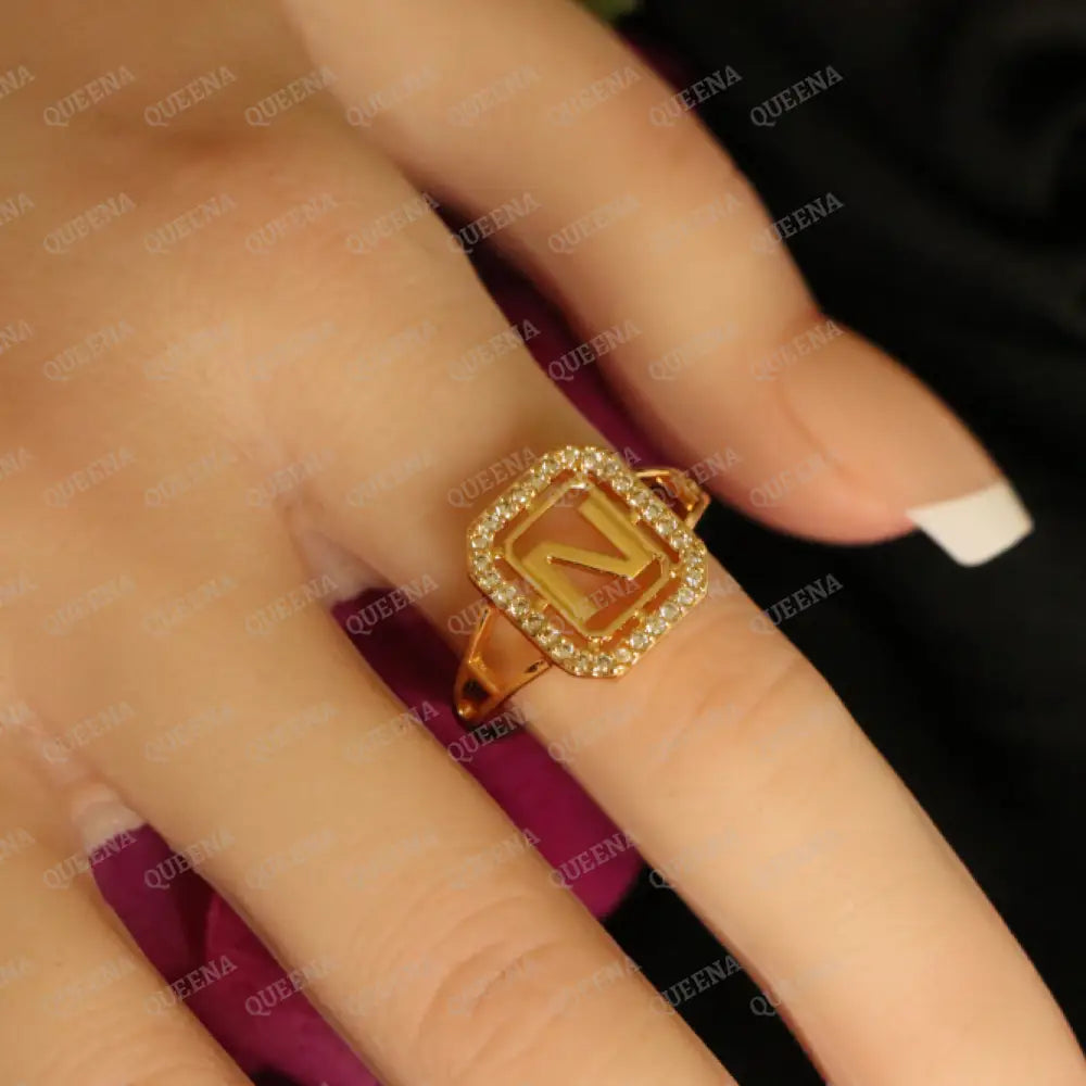 English Initial RING Studded with Full Zircons / Adjustable Ring (Free Size) Rings