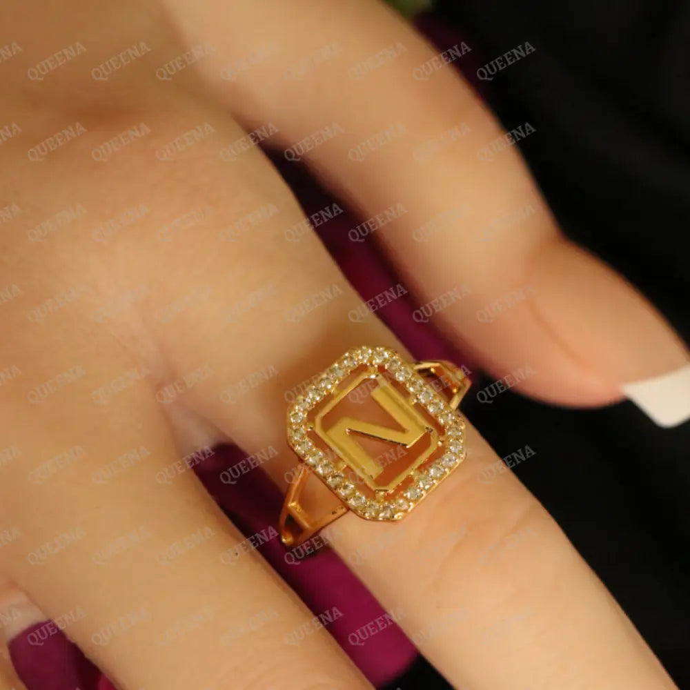 English Initial RING Studded with Full Zircons / Adjustable Ring (Free Size) Rings