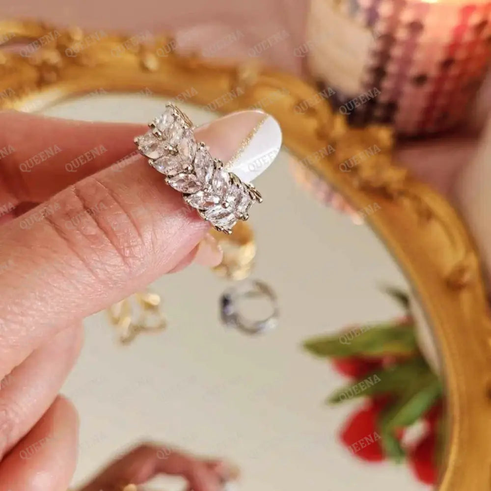 Fancy Silver Crystal Leaf Zirconia Ring Rings