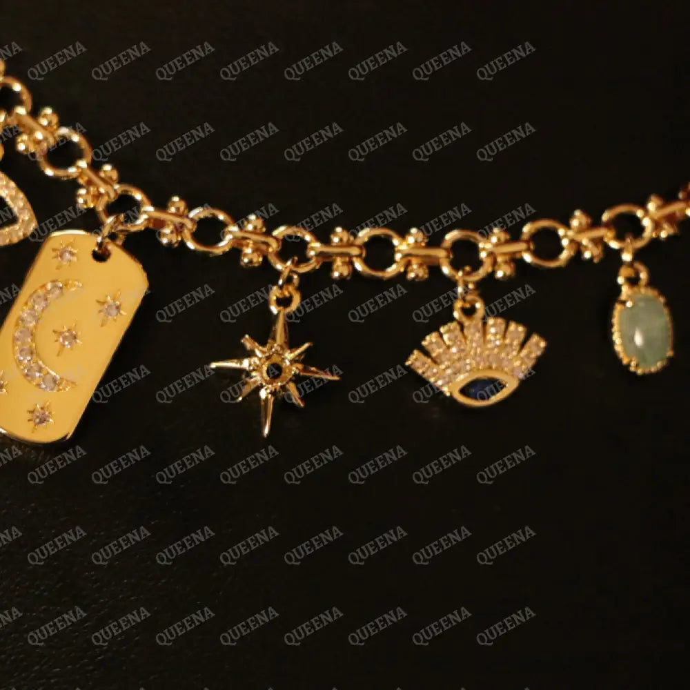 Golden Chin Necklace with Unique Charms Pendants Necklaces