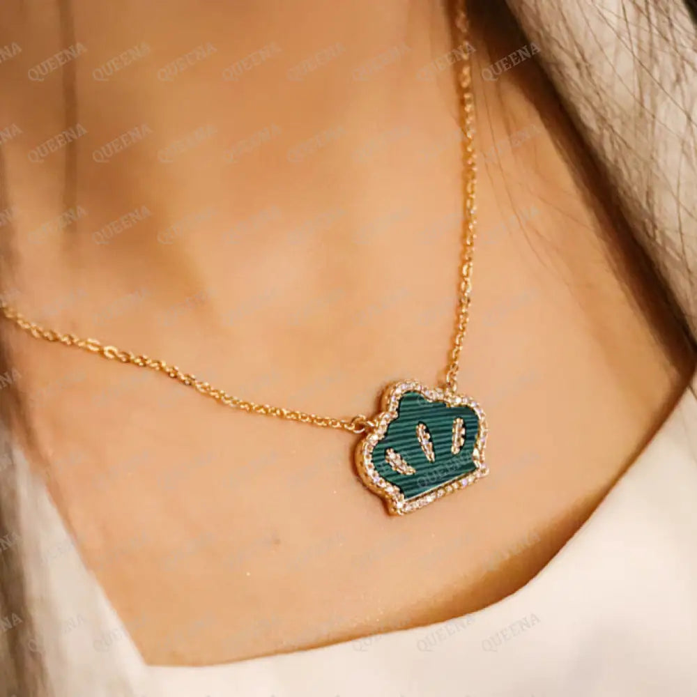 Golden Zircon Green Royal Crown Necklace Necklaces