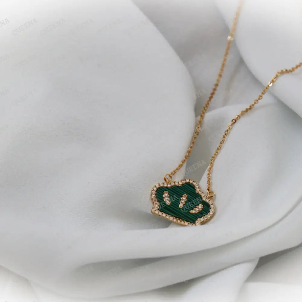 Golden Zircon Green Royal Crown Necklace Necklaces