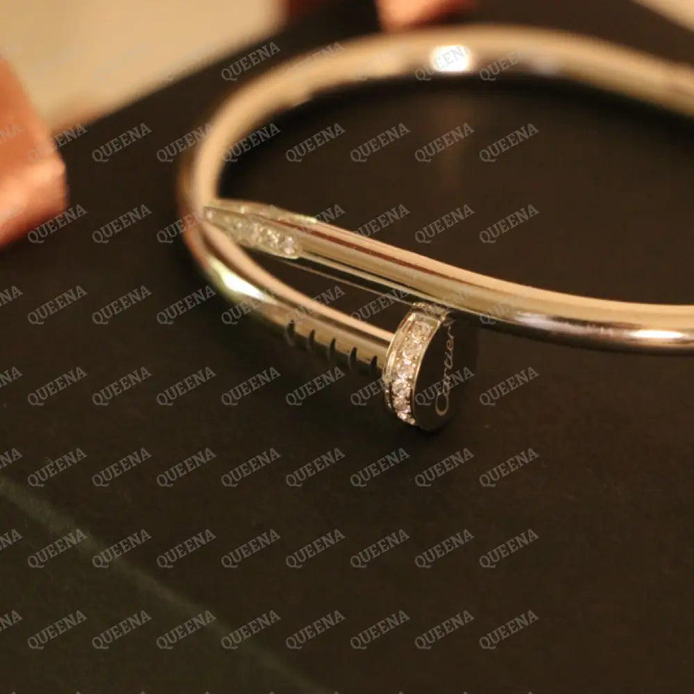 Iconic Classic Silver Wide Nail Bangle Bracelet with Zircon Bracelet