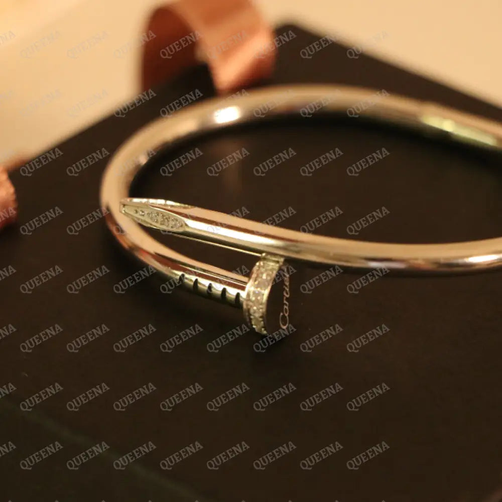 Iconic Classic Silver Wide Nail Bangle Bracelet with Zircon Bracelet