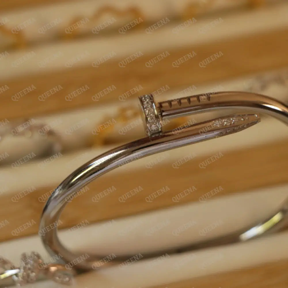 Iconic Classic Silver Wide Nail Bangle Bracelet with Zircon Bracelet