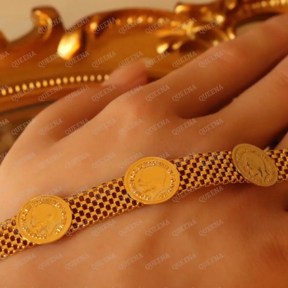 Iconic Golden 3 Lyra Coins Strip Bracelet Necklaces