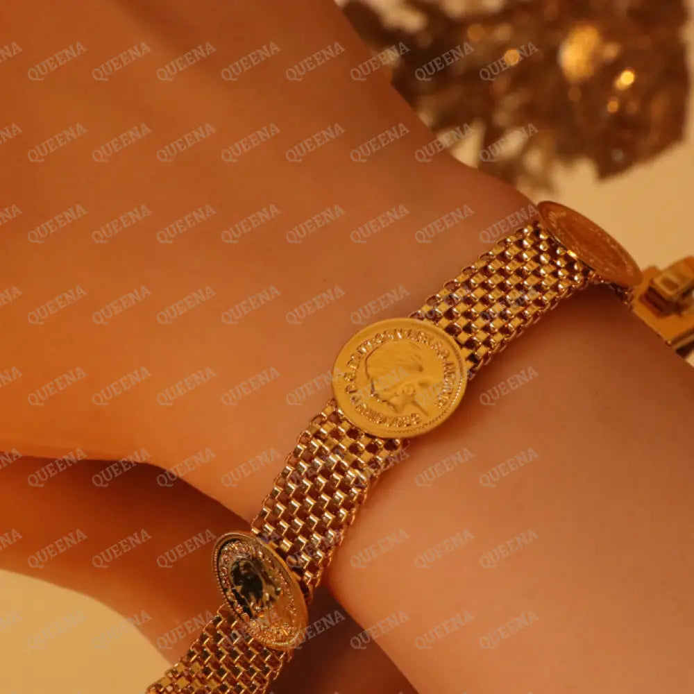 Iconic Golden 3 Lyra Coins Strip Bracelet Necklaces