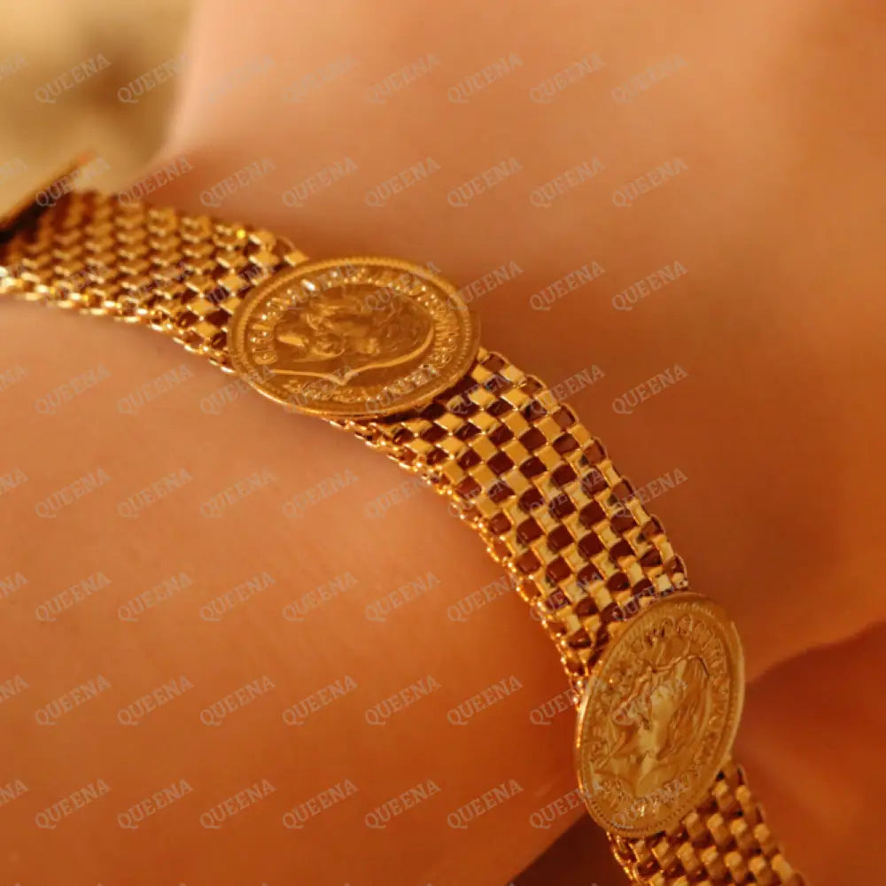 Iconic Golden 3 Lyra Coins Strip Bracelet Necklaces