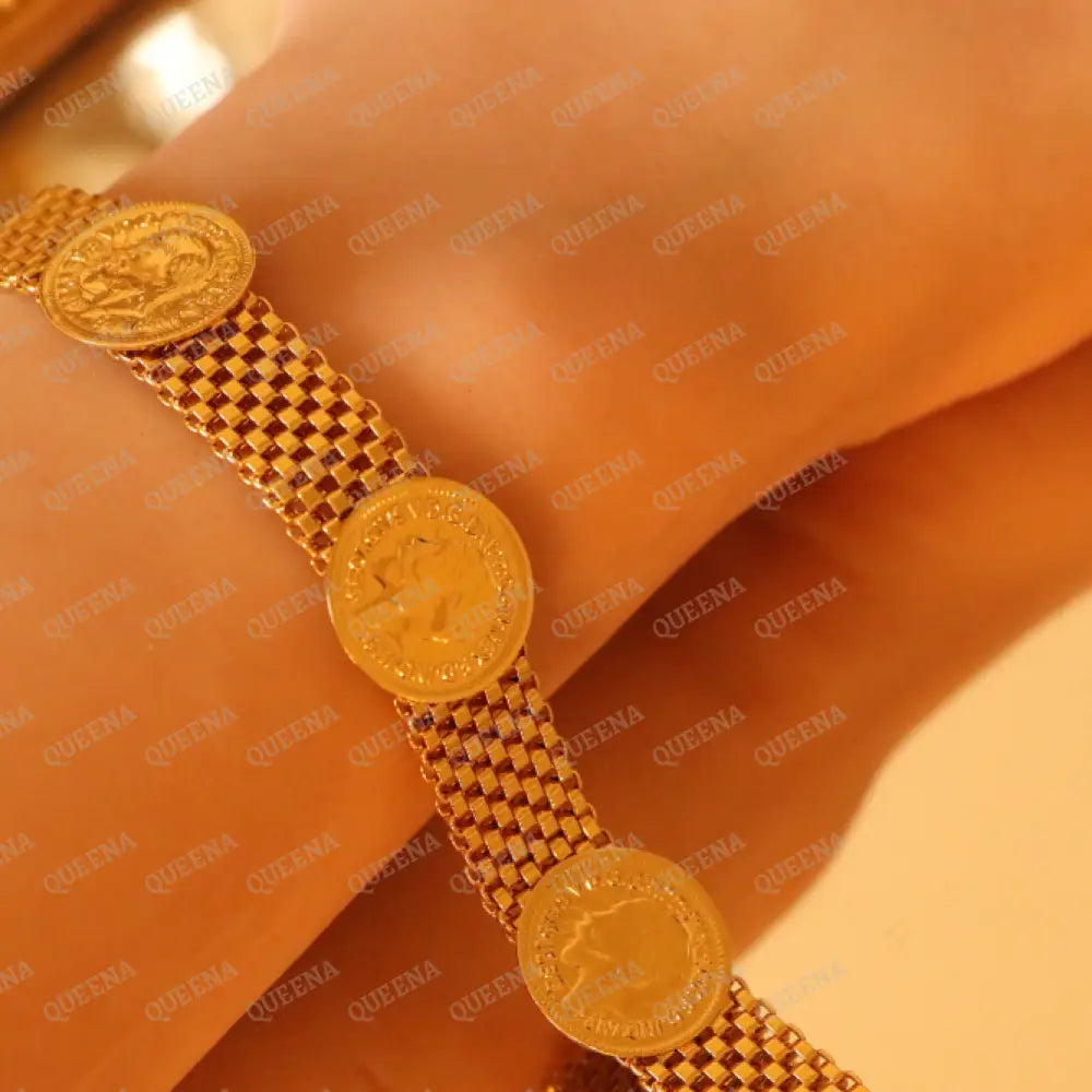 Iconic Golden 3 Lyra Coins Strip Bracelet Necklaces